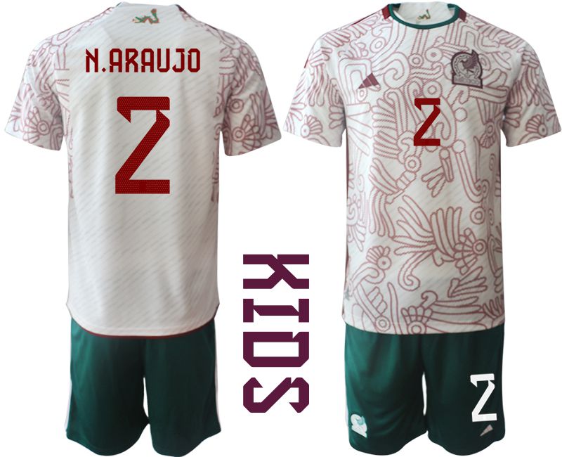 Youth 2022 World Cup National Team Mexico away white #2 Soccer Jersey->youth soccer jersey->Youth Jersey